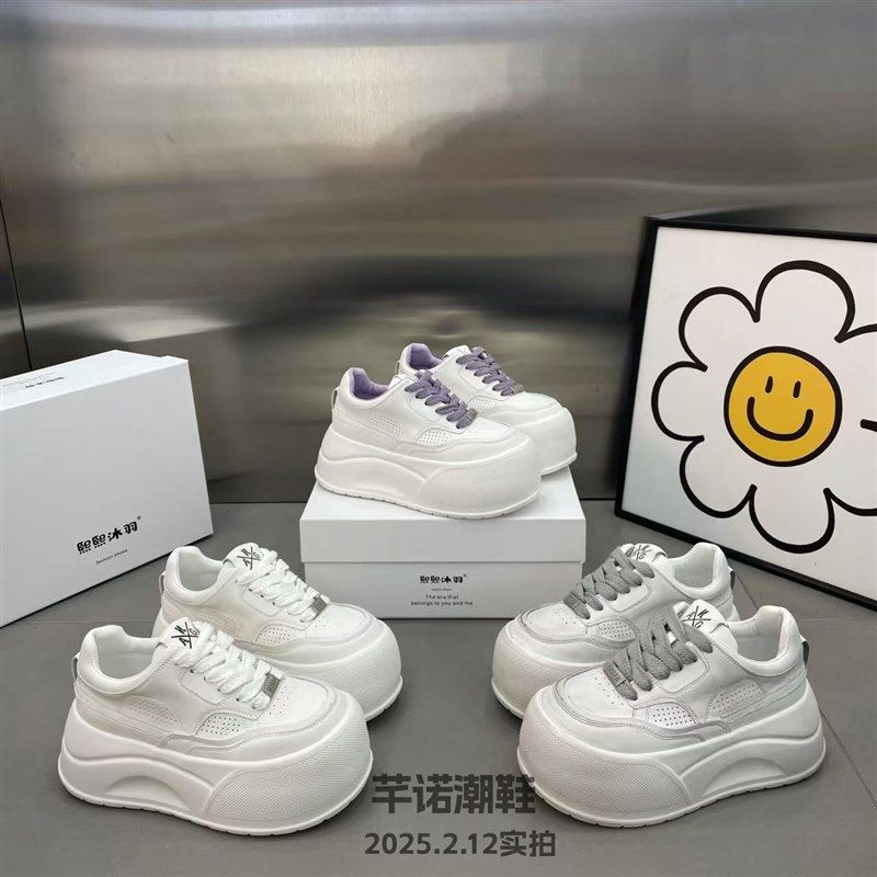 轻便松糕厚底娃娃头小白面包鞋女2025春夏季新款百搭休闲增高单鞋