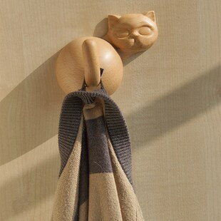 几人设计创意小猫实木装饰挂钩可爱动物原木北Y欧风免打孔