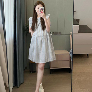 小个子孕妇夏装连衣裙2s023新款时尚洋气时髦条纹小飞袖裙子夏季