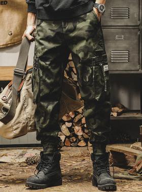 美式复古休闲裤夏季男2026新款潮牌宽松直筒潮流迷彩多口袋工装裤