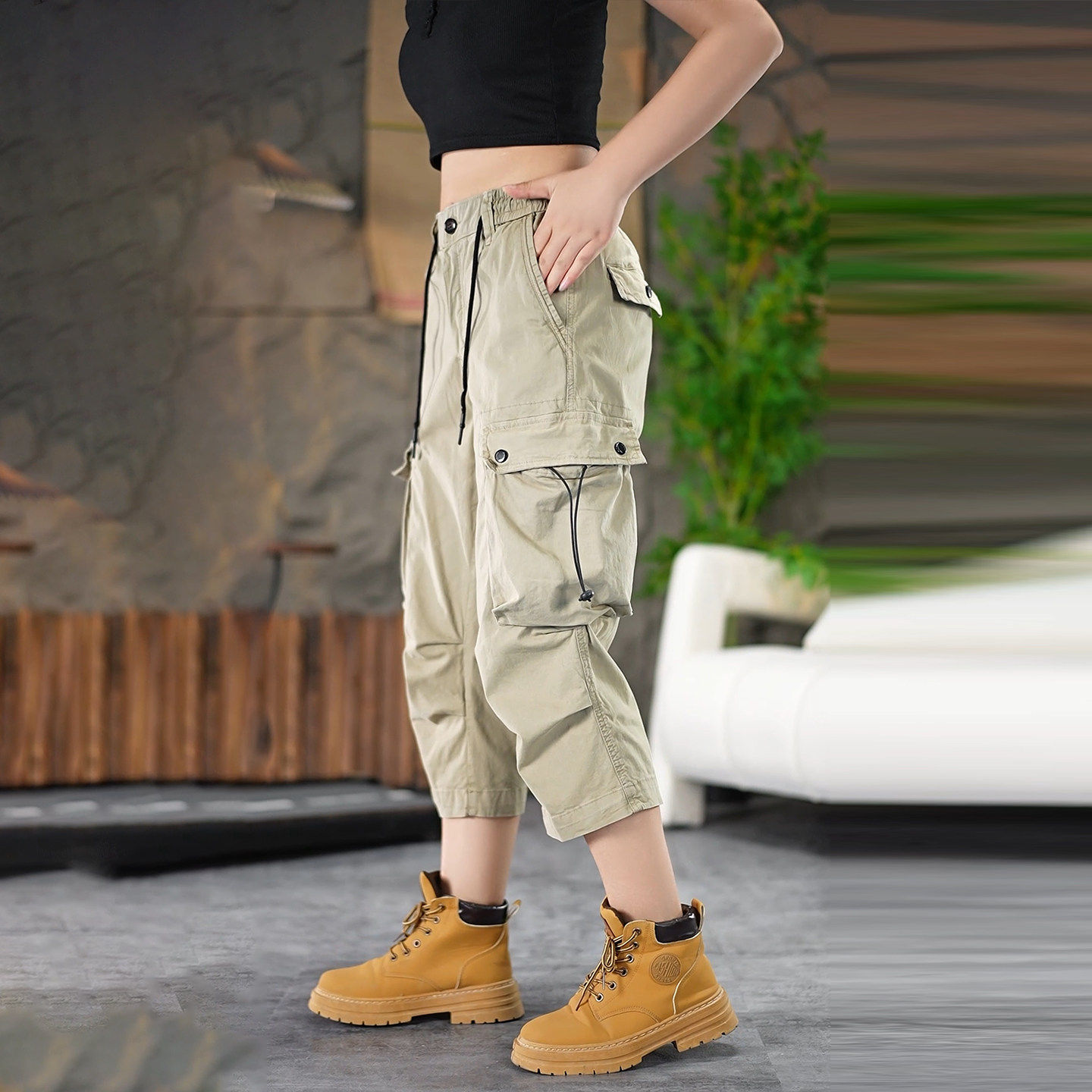 美式复古工装裤男2025新款宽松直筒八分裤多口袋潮牌户外穿搭裤子,男装,短裤,淘宝优惠券,粉丝福利购,淘宝优惠卷