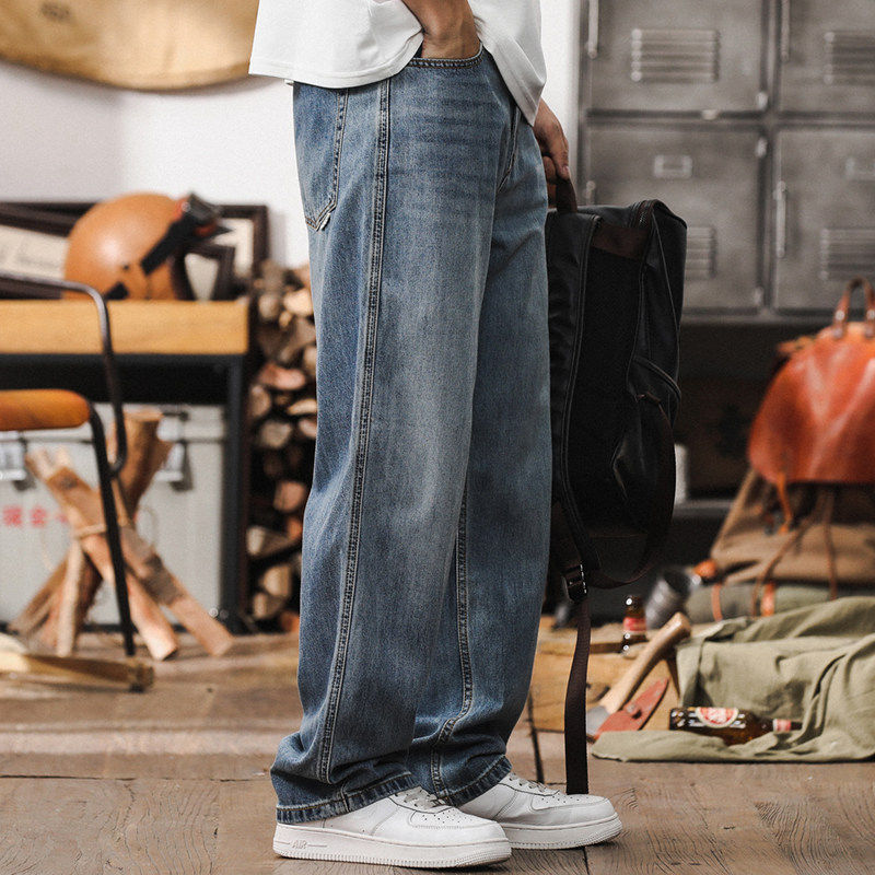 美式复古莱赛尔天丝薄款牛仔裤男直筒春季新款潮牌宽松阔腿裤夏季