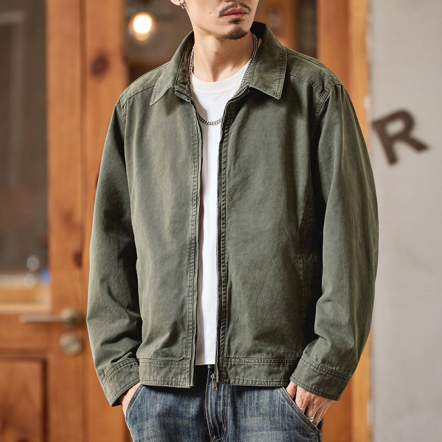 美式复古工装夹克男士春秋季纯棉痞帅立领休闲上衣服潮牌百搭外套