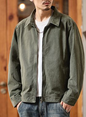 美式复古工装夹克男士春秋季纯棉痞帅立领休闲上衣服潮牌百搭外套