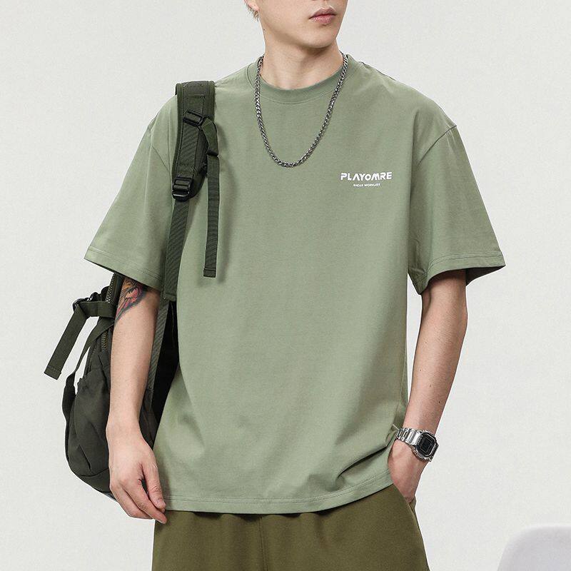 重磅纯棉短袖t恤男美式潮流宽松大码体恤夏季新款半袖打底衫上衣