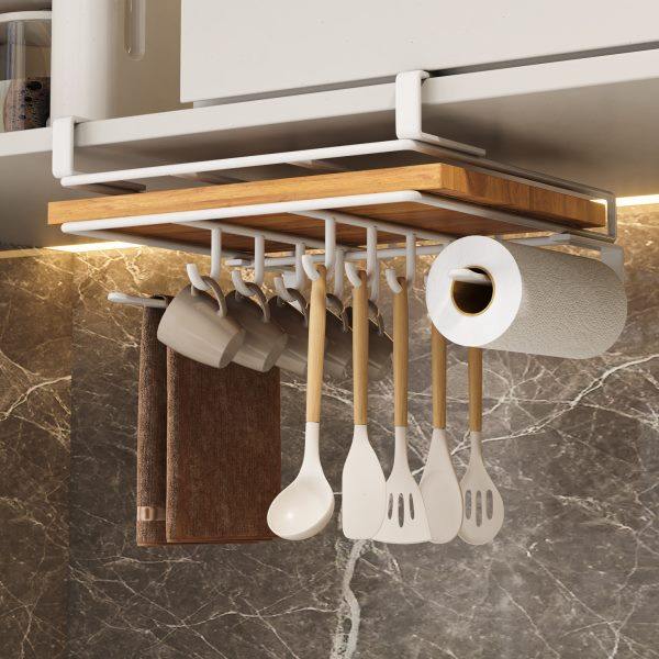 免打孔厨房置物架橱柜吊柜下挂架不锈钢砧板架锅盖纸巾菜板收纳架,收纳整理,暖气片置物架,淘宝优惠券,粉丝福利购,淘宝优惠卷