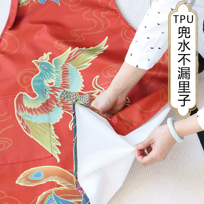 龙凤印花围c裙 桃皮绒TPU里子布双层腰围 现货厨房火锅店围裙围腰