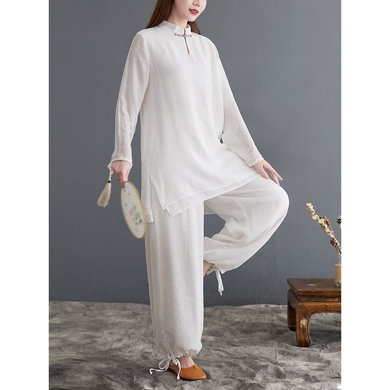 2024春秋新款文艺复古气质宽松棉麻禅茶服套装国风太极服瑜伽服女