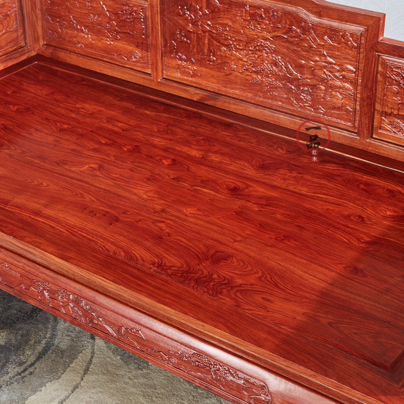 优选罗汉床刺g猬紫檀实木山水弯角躺椅三件套花梨木客厅沙发床.