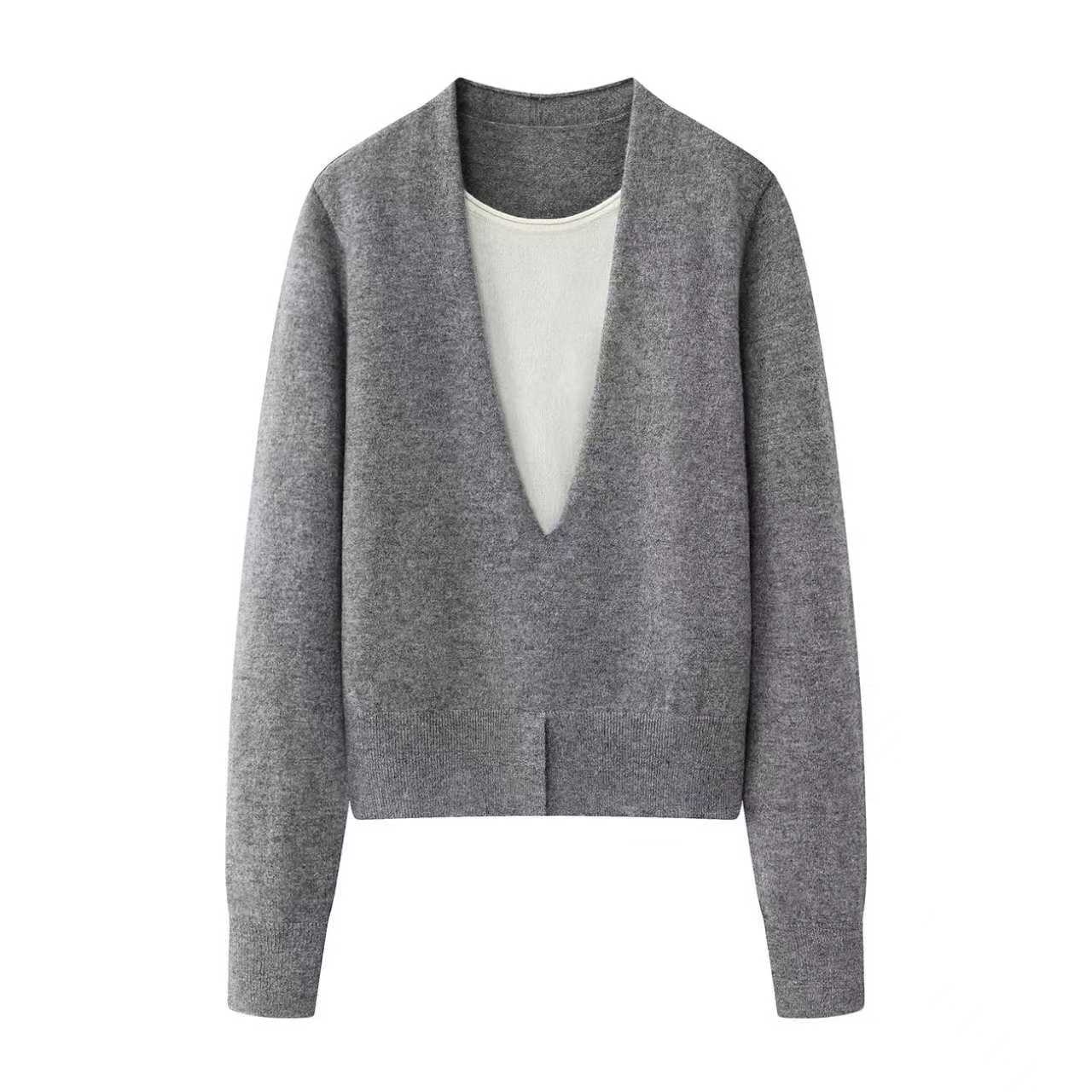 艾诺丝商场同款2025冬装新款灰色假两件针织衫女气质毛衣AR804152