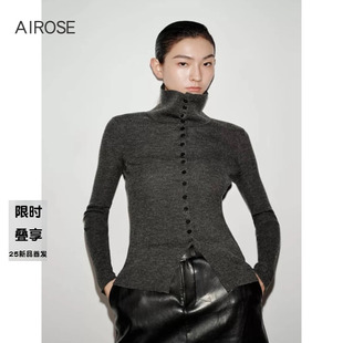 2025秋冬季新款艾诺丝时尚百搭显瘦翻领针织衫女开衫上衣804111