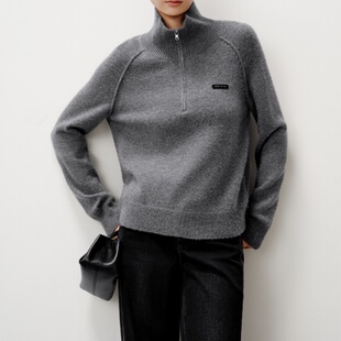 艾诺丝商场同款2025冬季新款灰色立领毛衣宽松羊毛针织衫AR804117