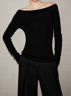 艾诺丝商场同款2025秋新款一字肩修身羊毛针织衫女打底衫AR804163