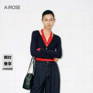 2026春季新款艾诺丝时尚百搭挂脖假两件长袖针织开衫女上衣801144