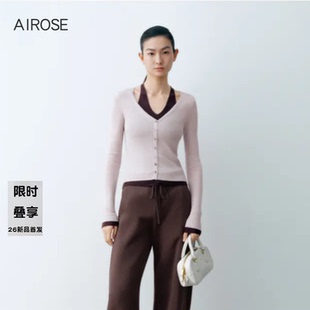 2026春新款艾诺丝时尚撞色拼接假两件挂脖V领针织衫女上衣801194