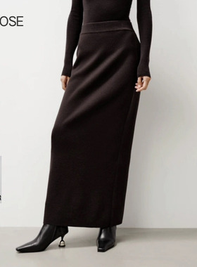 2025秋冬季新款艾诺丝时尚休闲百搭中长款开叉针织半身裙女354130