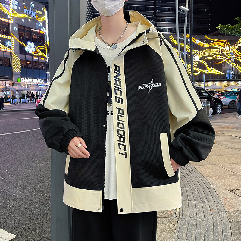 青少年秋季外套男韩版连帽冲锋衣初中学生帅气春秋款夹克大童男装