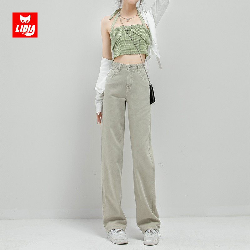 杏色直筒牛仔裤女2025新款宽松显瘦垂坠感梨型身材高腰阔腿裤夏季