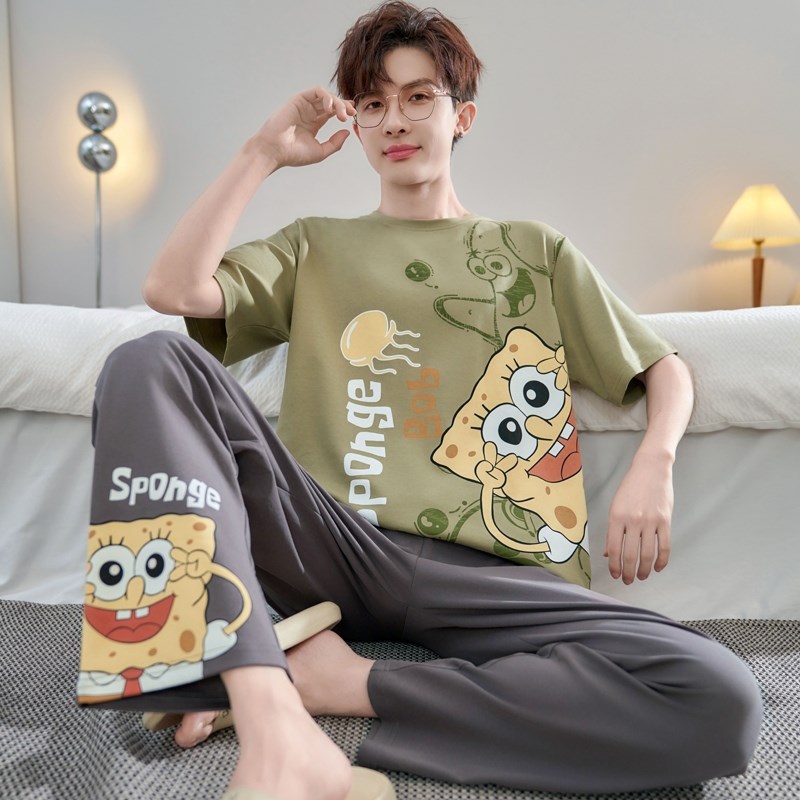 睡衣男夏季短袖长裤薄款纯棉卡通动D漫学生加大码青少年家居服套