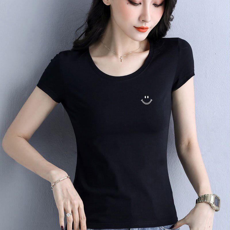 2024新款短袖T恤女夏季女士白色修身纯棉半袖短款T黑色洋气上衣