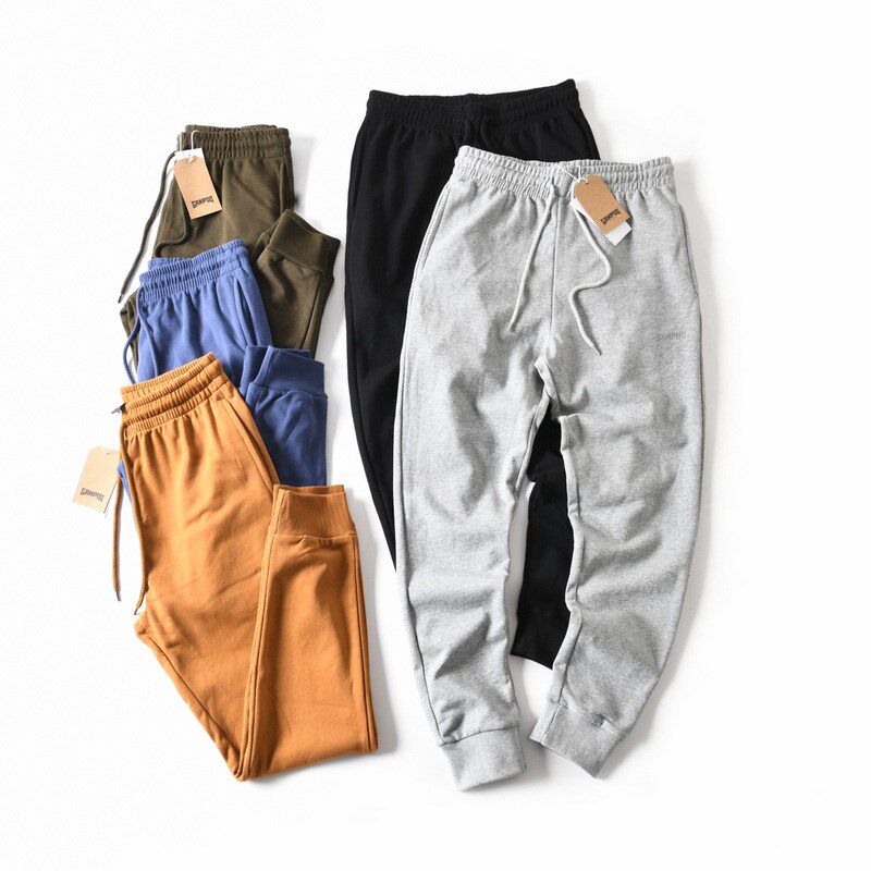 新款美式纯棉毛圈潮流印花松紧腰直筒束脚卫裤男士春季运动休闲裤