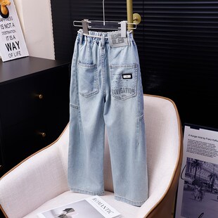 男童小弯刀裤牛仔裤2025春款直筒宽松阔腿裤垂感软牛仔长裤潮童裤