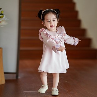 女宝周岁礼服春秋国风新中式儿童裙子唐装长袖改良旗袍女童连衣裙