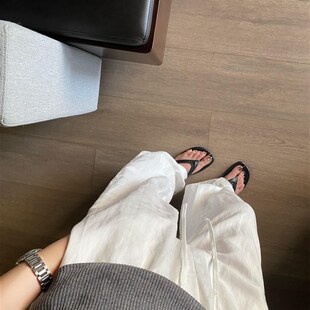 白色棉麻裤子女夏季高腰薄款女裤亚麻季小个子高腰拖地山本阔腿裤