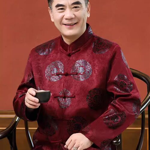 中国风男士夹克老人生日唐装祝寿春秋中老年长袖大码秋冬男装外套