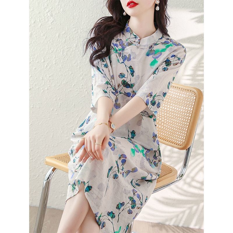 2024夏季新款中国风复古棉麻新中式睡裙女宽松大码遮肚过膝居家服