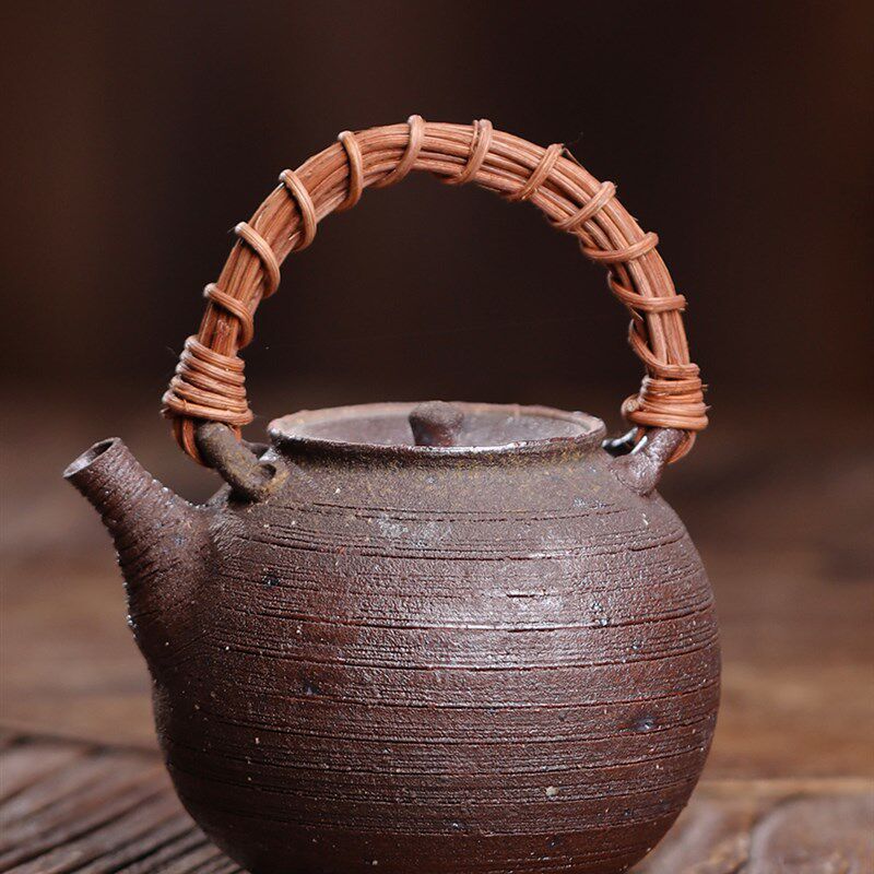 日式复古小茶壶老岩泥泡茶壶家用小号精细柴窑提梁壶茶叶冲泡
