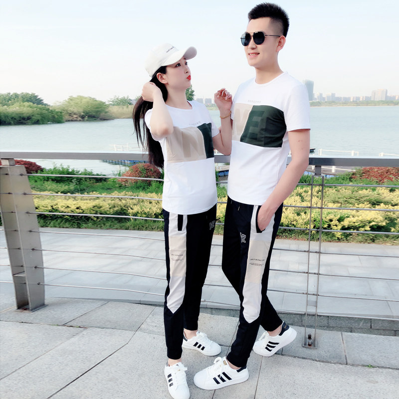 情侣夏季新款短袖t恤长裤休闲一套衣服潮牌男女帅气半袖T运动套装