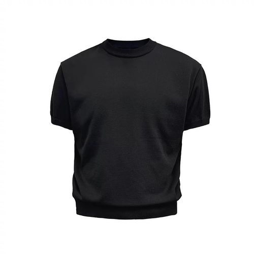 美式休闲冰丝短袖t恤针织衫男女夏季凉爽小领口合体修身螺纹下摆