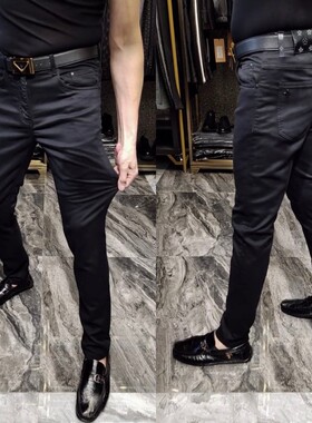 66116秋季男士新款纯黑色牛仔裤男弹力简单修身长裤百搭商务休闲