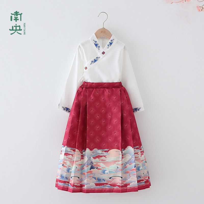 儿童马面裙女童明制汉服春秋季薄款中国风长袖唐装小女孩超仙古装