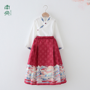 儿童马面裙女童明制汉服春秋季薄款中国风长袖唐装小女孩超仙古装