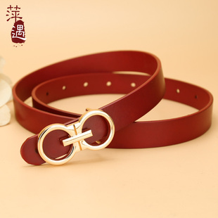 带 饰配裙牛仔裤 皮带女真皮头层牛皮本命年红色腰带细高级感时尚 装