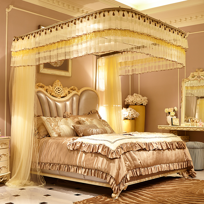 钓鱼竿伸缩蚊帐三开门加厚不锈钢U型导轨落地宫廷1.5m1.8米床双人