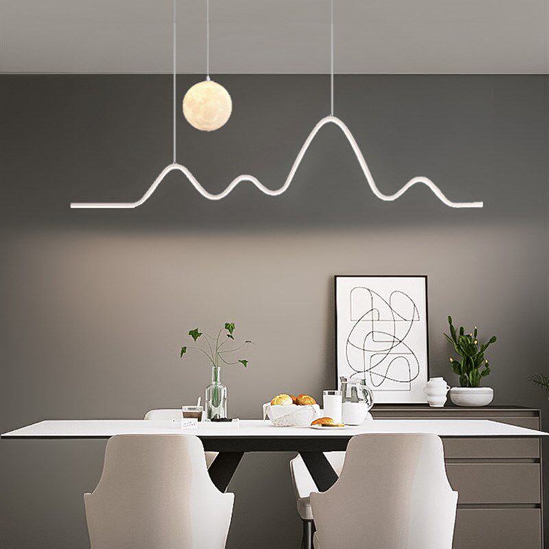 餐厅吊灯轻奢饭厅餐桌吧台灯现代简约2023年新款月球灯长条餐厅灯