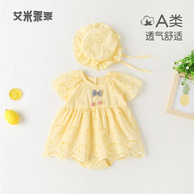 婴儿连体衣夏季镂空哈衣夏天新生宝宝三角爬服连衣裙夏装薄款短袖
