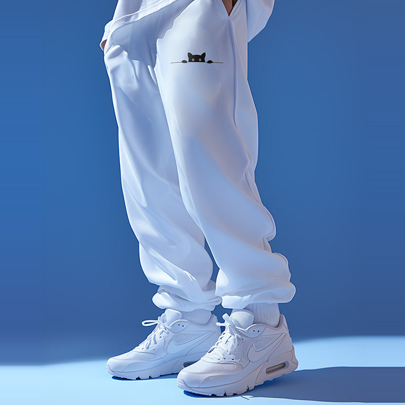 秋冬款男生纯棉卫裤加绒加厚休闲加肥加大码白色宽松运动裤长裤男