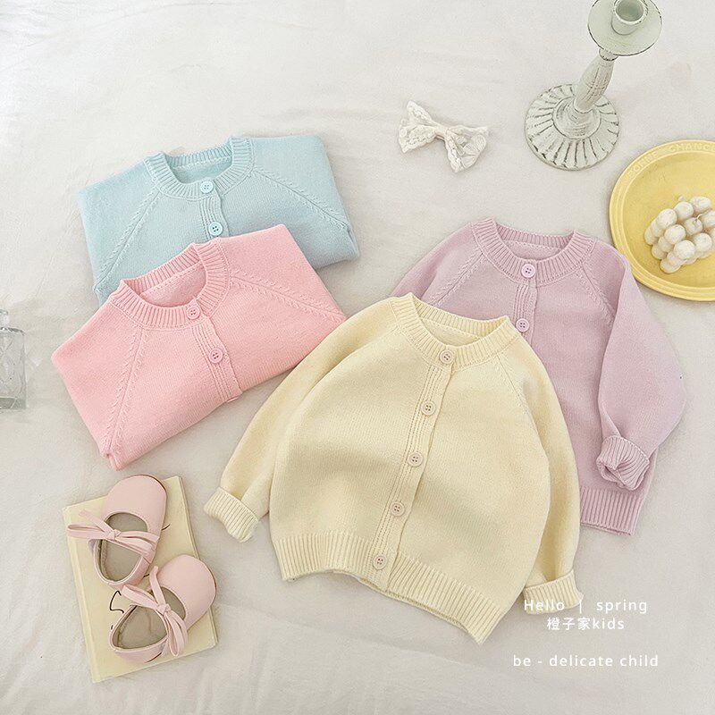 女童开衫春装婴幼儿洋气针织毛衣秋季宝宝糖果色甜美可爱百搭外套