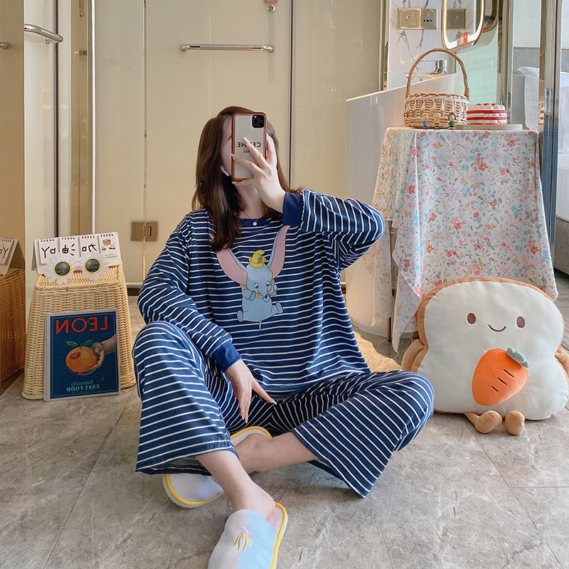 睡衣女春秋大码250斤纯棉长袖z胖mm特大码加肥加大胖妹妹家居服冬