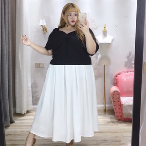 肉嘟嘟的胖莹莹大码女装秋款胖MM韩版法式甜美纯色宽松长款半身裙