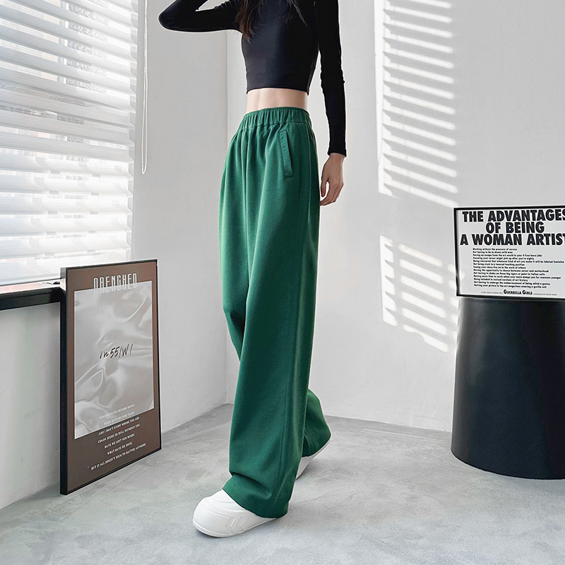 红色阔腿裤女春季2024新款大码宽松胖mm窄版小个子直筒慵懒休闲裤