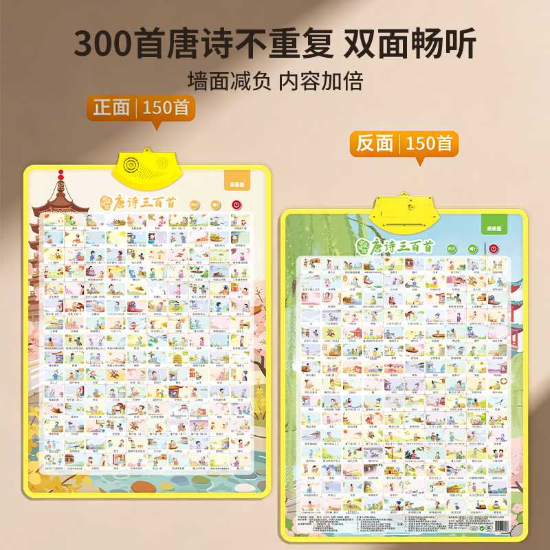 双面点读有声挂图唐诗三百首点读发声宝宝早教古诗词经典墙贴