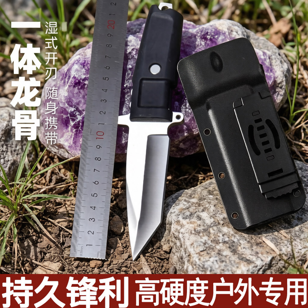 水果刀户外野营刀具高硬度一体钢锋利直刀便携多功能登山配刀鞘刀