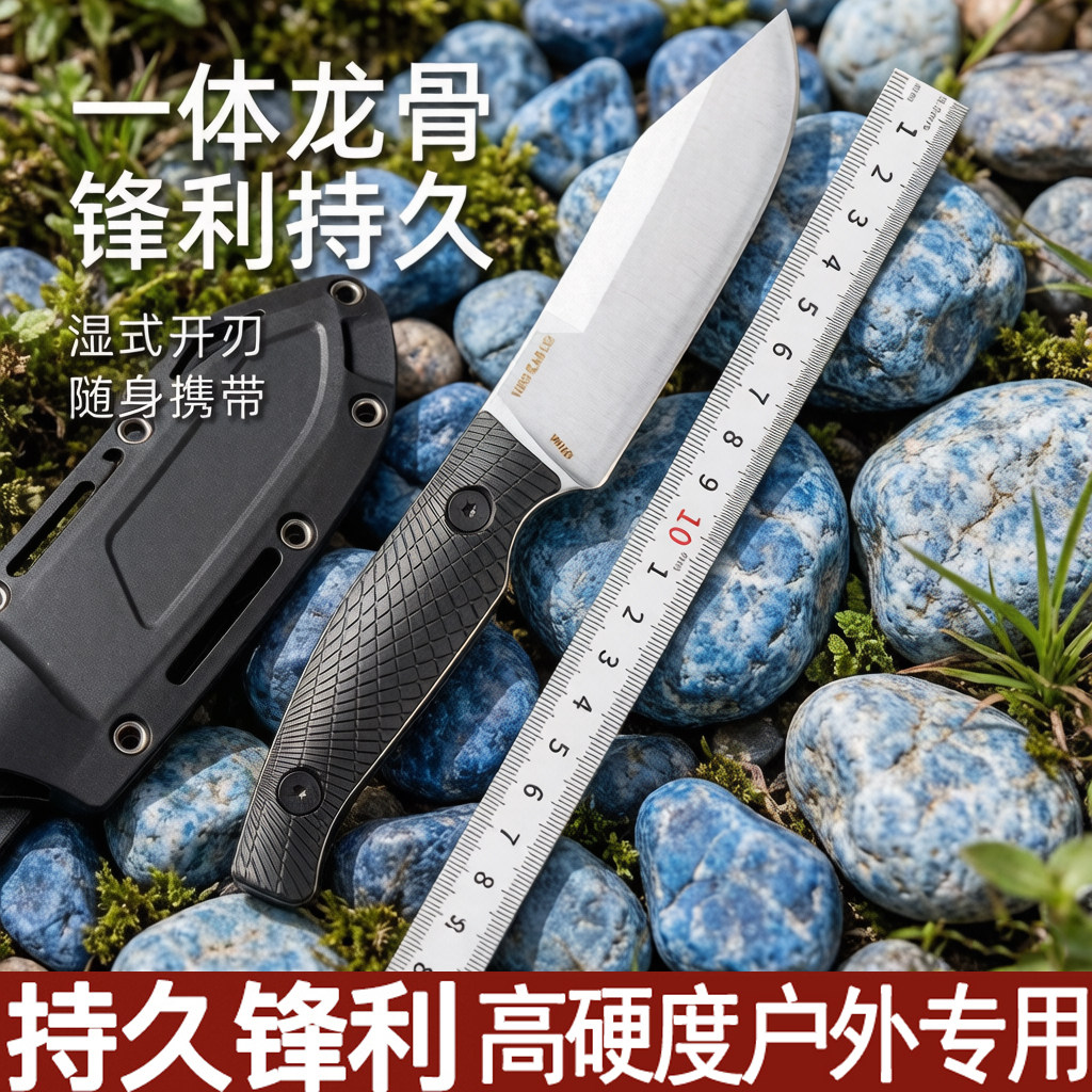 户外小直刀卡便携秀一体龙骨高硬度野营刀登山荒野探险求生刀