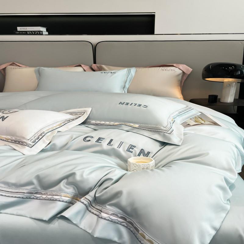 轻奢180支长绒棉全棉四件套纯棉刺绣床单被套床笠四季款床笠4件套