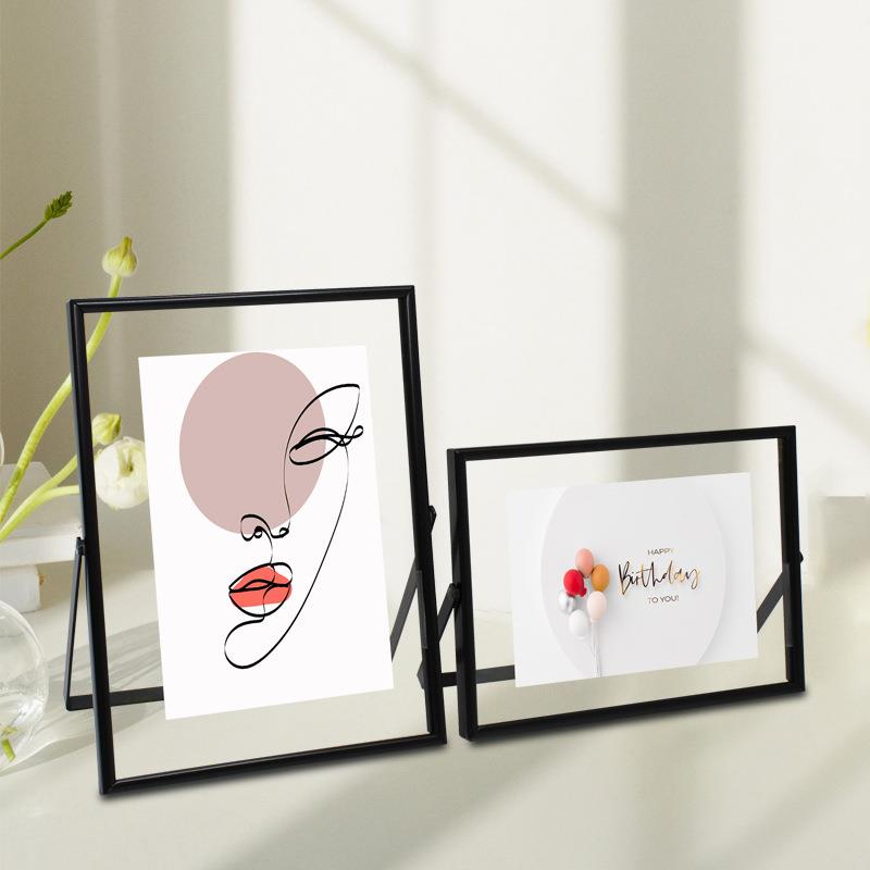 简约ins透明u型金属电镀相框6寸摆台a4亚克力正方形干花玻璃摆件